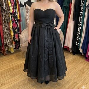 Eloquii Strapless Black Tea-Length Dress with Satin Bow
